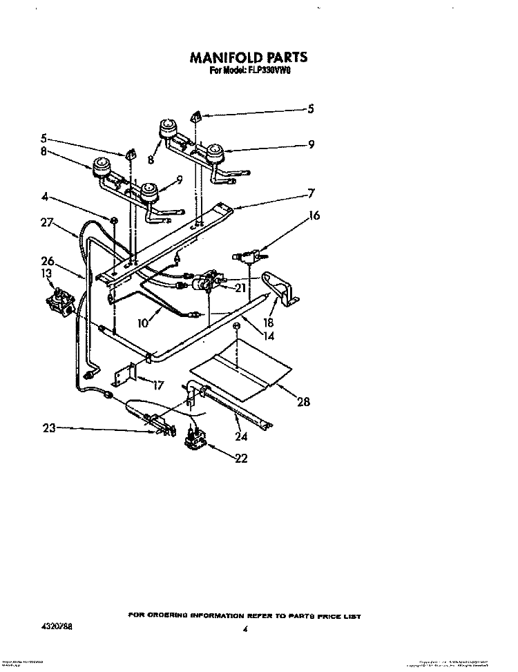MANIFOLD, LIT/OPTIONAL Diagram and Parts List for FLP330VW0  Roper Range