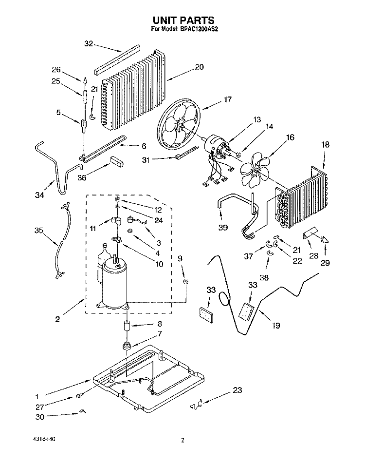 UNIT, LITERATURE Diagram and Parts List for BPAC1200AS2  Whirlpool Air Conditioner