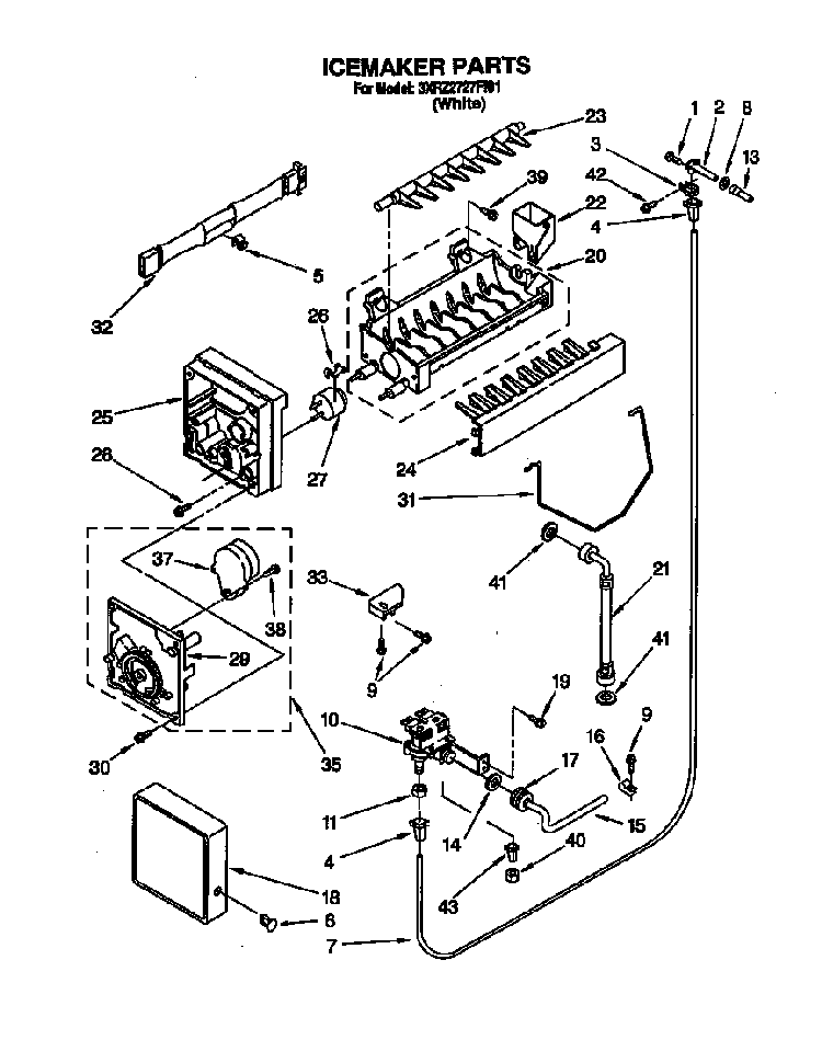 Icemaker Diagram and Parts List for 3XR2727FI01  Whirlpool Refrigerator