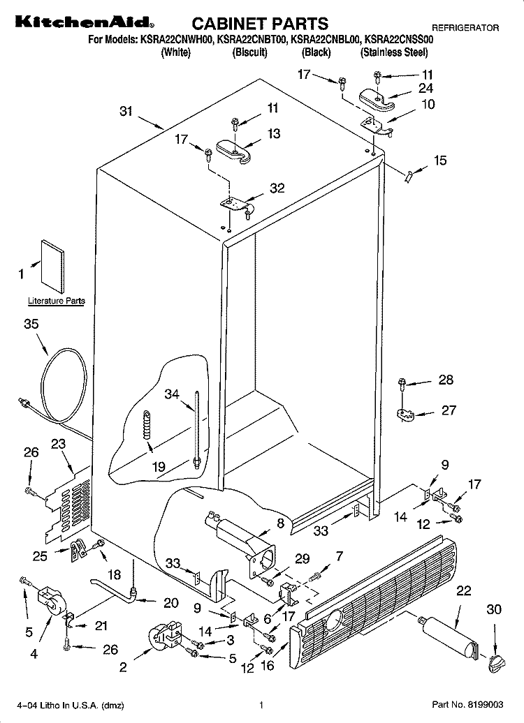 CABINET PARTS Diagram and Parts List for KSRA22CNSS00  KitchenAid Refrigerator