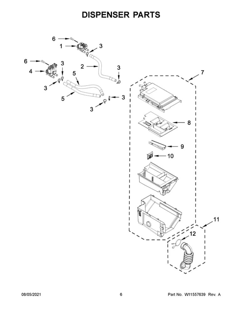 Dispenser Parts Diagram and Parts List for WFC682CLW0  Whirlpool Washer Dryer Combo