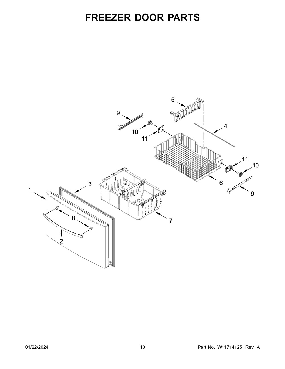 Freezer Door Parts Diagram and Parts List for WRF555SDHV10  Whirlpool Refrigerator