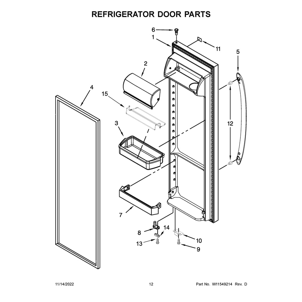 Refrigerator Door Parts Diagram and Parts List for WRS321SDHW08  Whirlpool Refrigerator