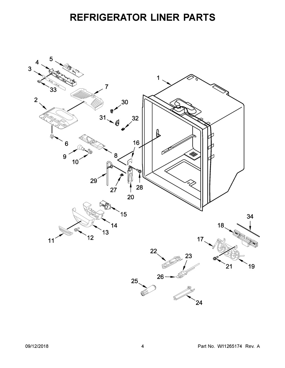 Refrigerator Liner Parts Diagram and Parts List for WRFA35SWHZ01  Whirlpool Refrigerator