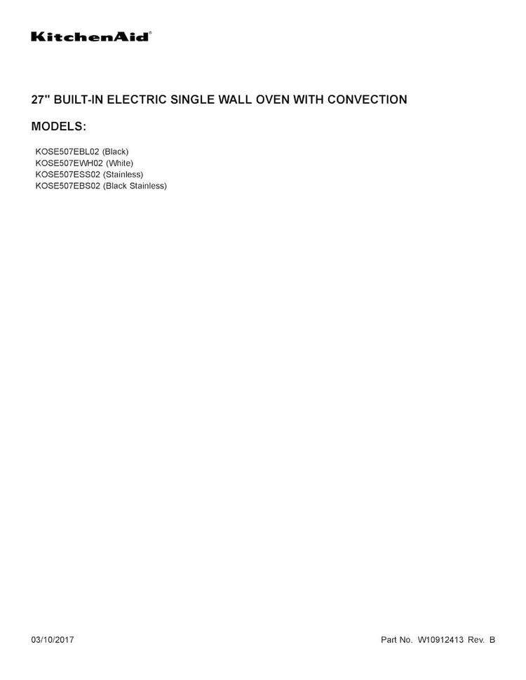 Cover Sheet Diagram and Parts List for KOSE507ESS02  KitchenAid Wall Oven