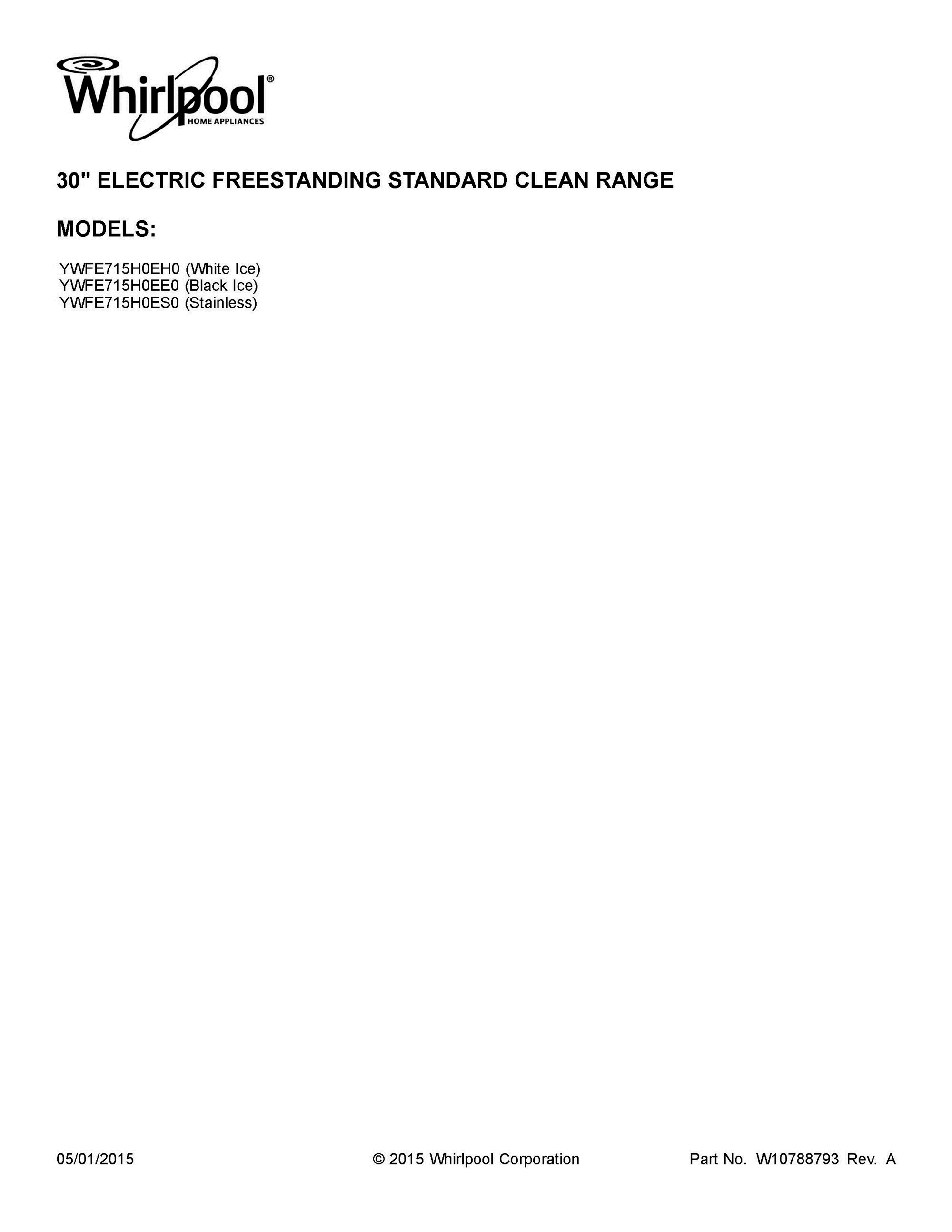 01 - COVER SHEET Diagram and Parts List for YWFE715H0EH0  Whirlpool Range