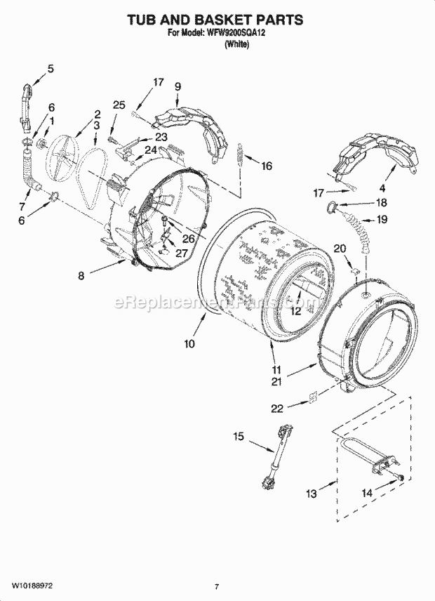 Tub And Basket Parts Diagram and Parts List for WFW9200SQA12  Whirlpool Washer