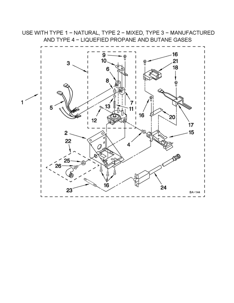 3402856 Burner Assembly Diagram and Parts List for 11098752799  Kenmore Washer Dryer Combo