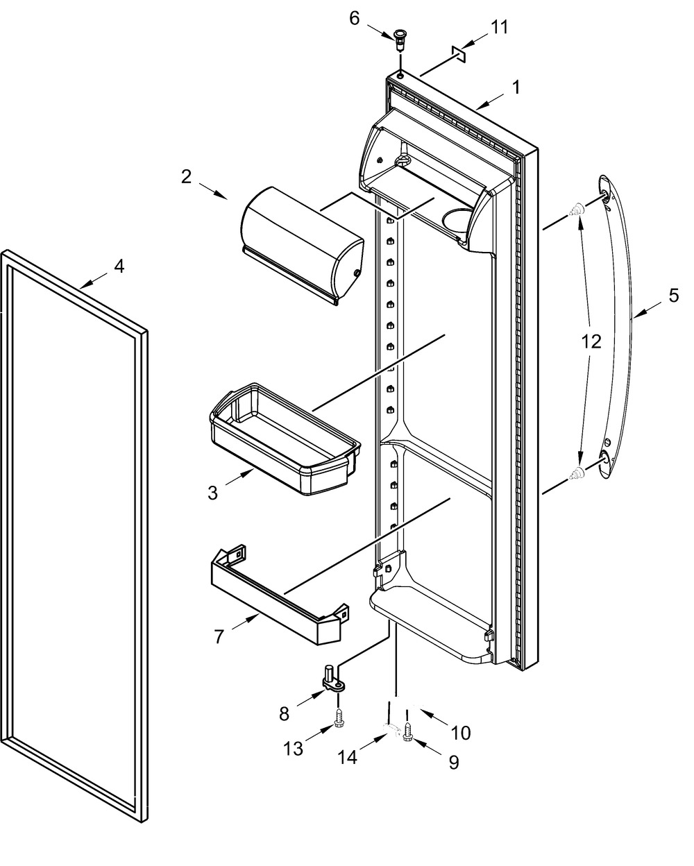 Refrigerator Door Parts Diagram and Parts List for WRS315SDHW09  Whirlpool Refrigerator