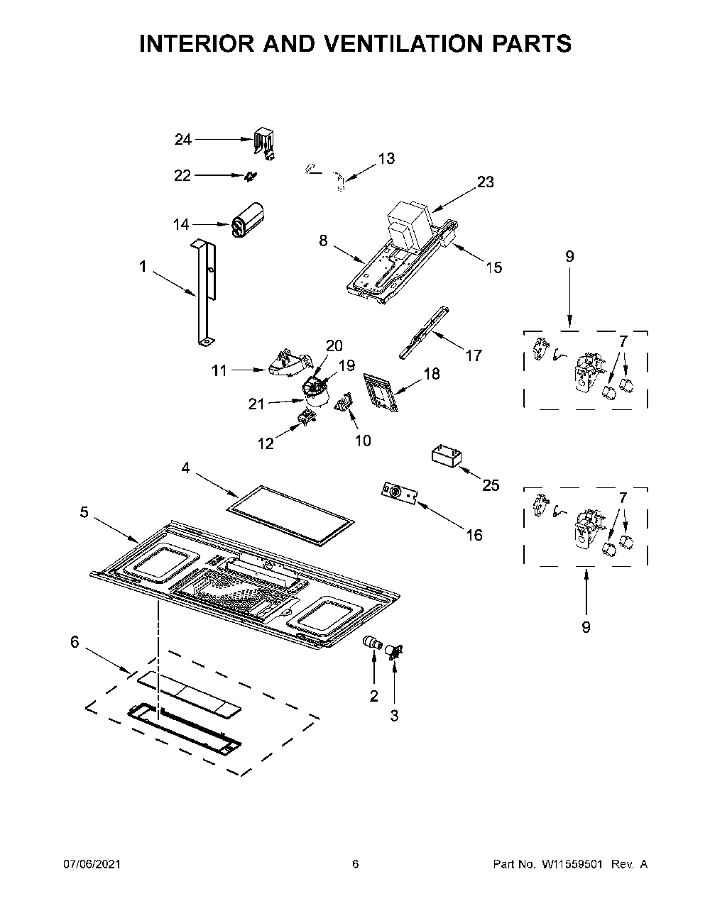 04 - Interior And Ventilation Parts Diagram and Parts List for YWMH53521HV05  Whirlpool Microwave