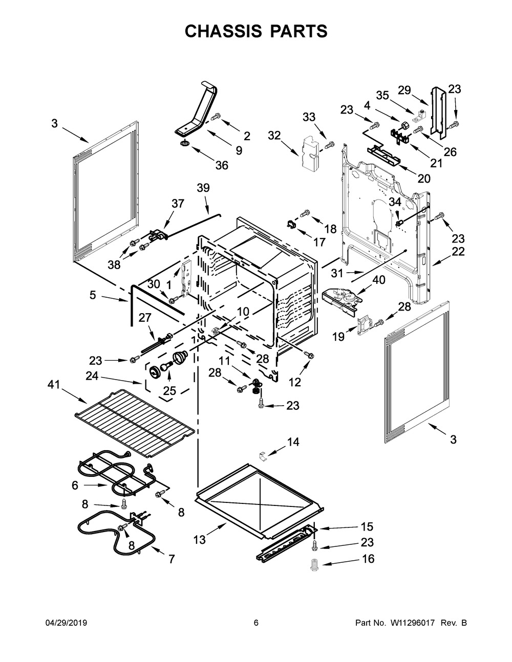 Chassis Parts Diagram and Parts List for WFE525S0HV1  Whirlpool Range