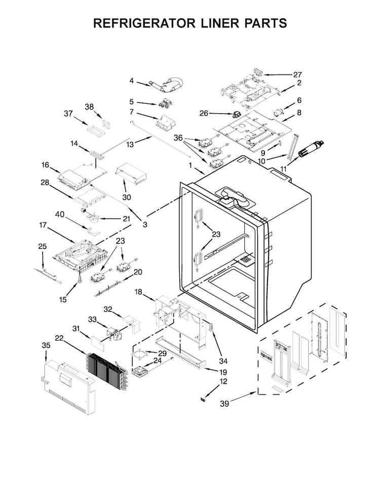 Refrigerator Liner Parts Diagram and Parts List for KFIS29PBMS02  KitchenAid Refrigerator