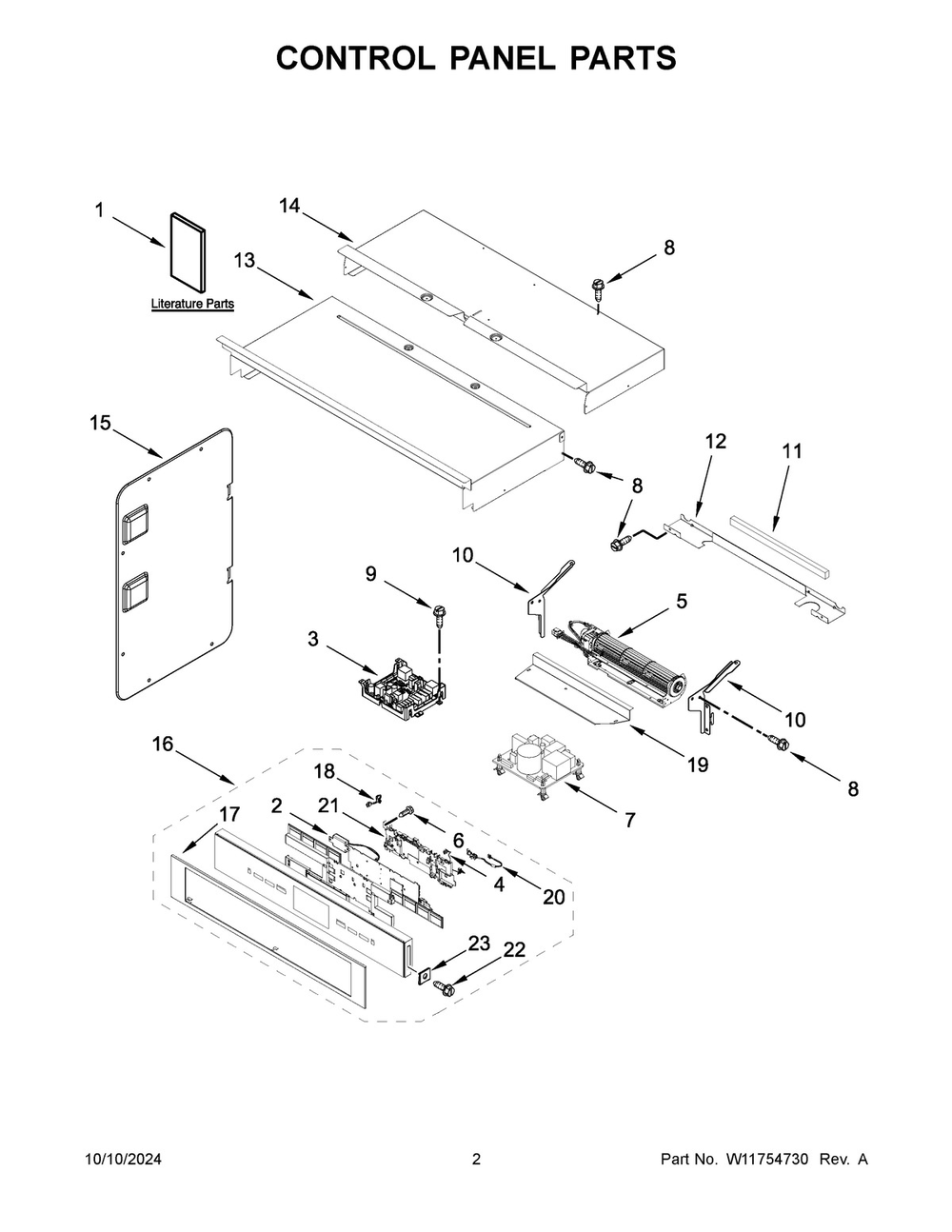 02 - Control Panel Parts Diagram and Parts List for JMW2427LL03  Whirlpool Microwave Oven Combo