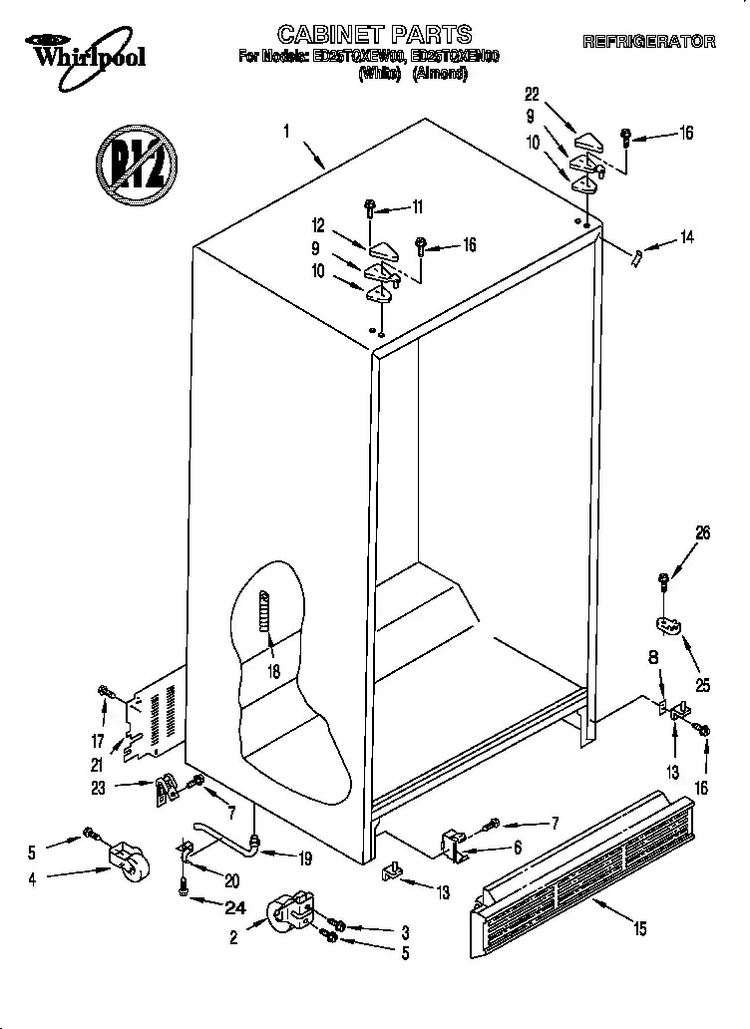 Cabinet Diagram and Parts List for 824421985  Whirlpool Refrigerator