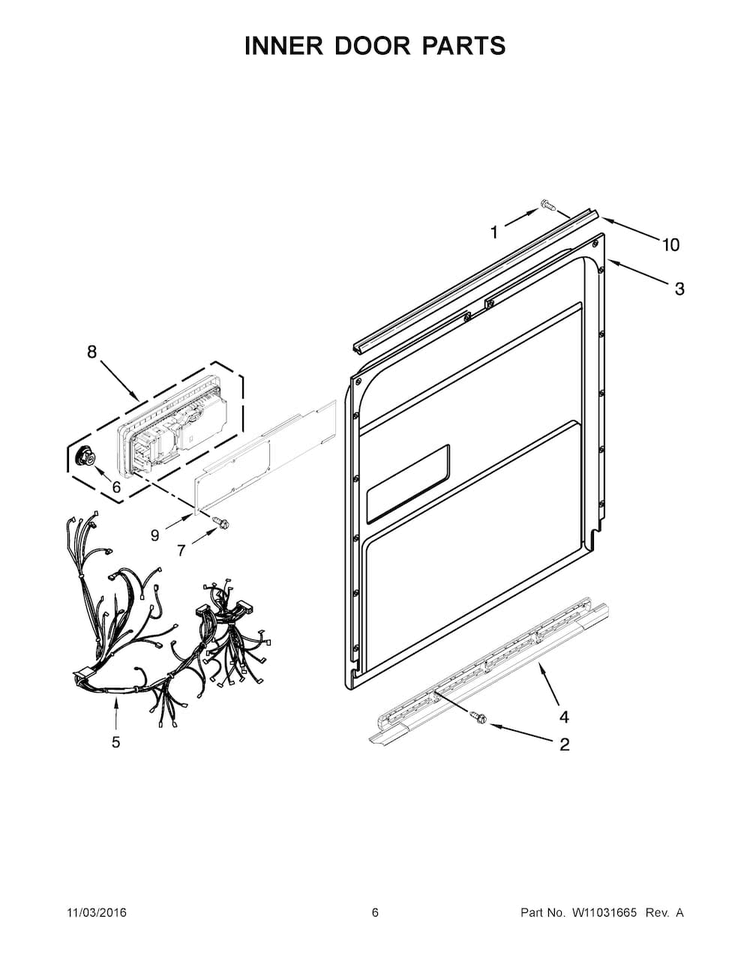 Inner Door Parts Diagram and Parts List for KDTE204EPA3  KitchenAid Dishwasher