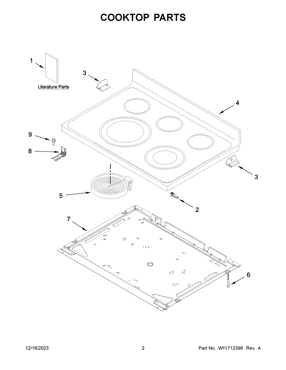 Cooktop Parts Diagram and Parts List for WFE975H0HV5  Whirlpool Range