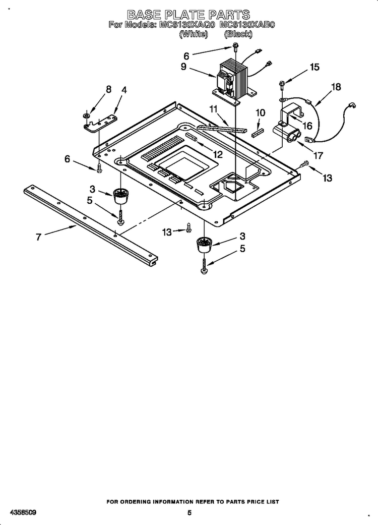 Base Plate Diagram and Parts List for MC810XAB0  Whirlpool Microwave