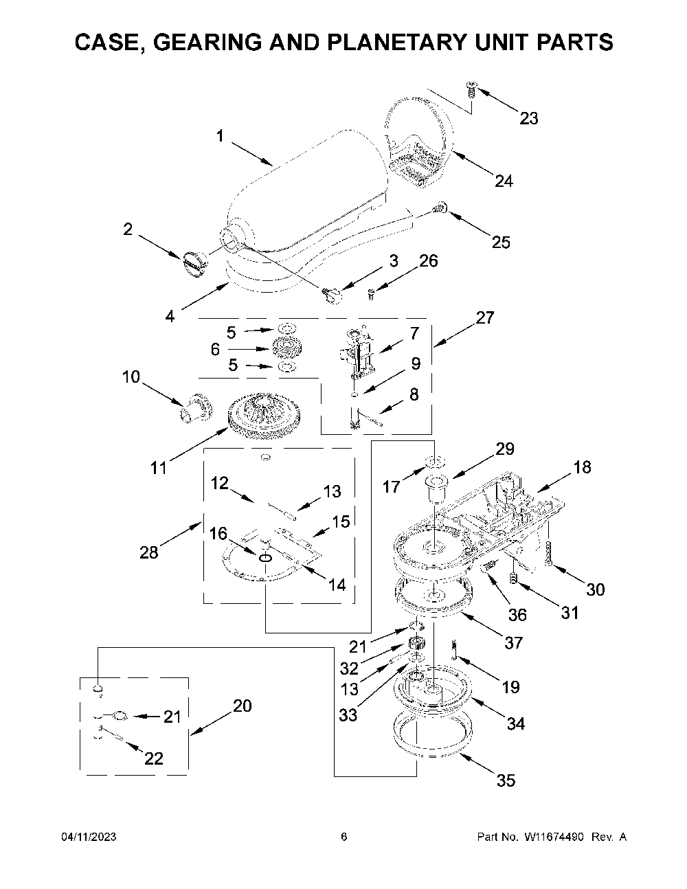 Case, Gearing And Planetary Unit Parts Diagram and Parts List for KSM150FGER5  KitchenAid Mixer