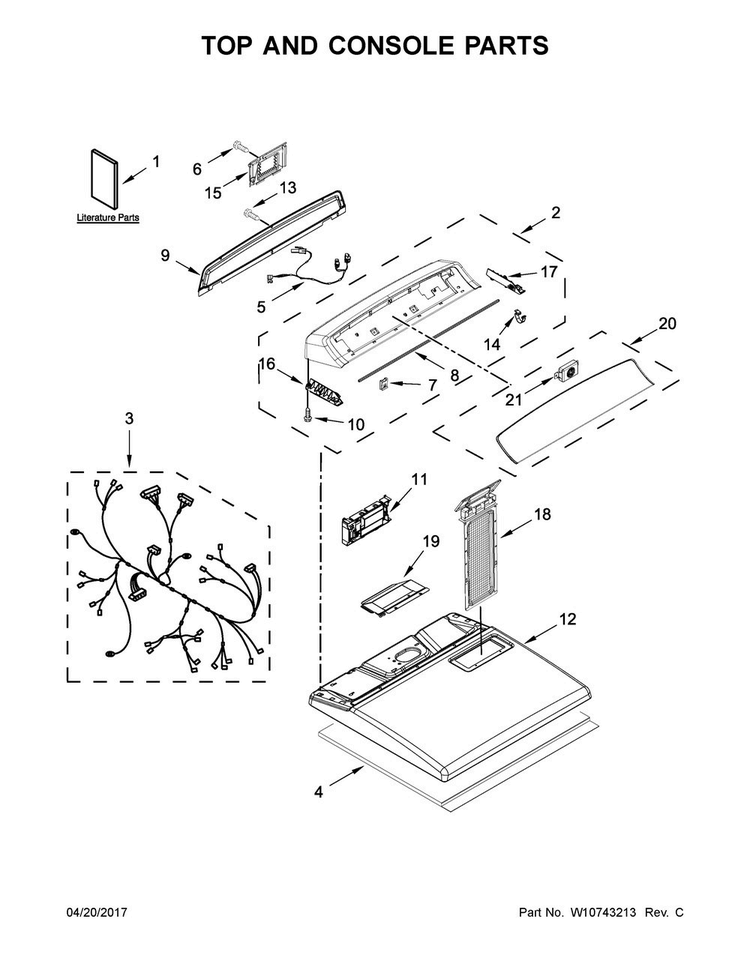 Top And Console Parts Diagram and Parts List for WGD7300DW0  Whirlpool Dryer