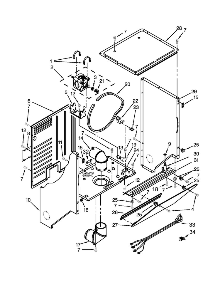 Dryer Cabinet And Motor Parts Diagram and Parts List for 11026182029A  Kenmore Washer Dryer Combo