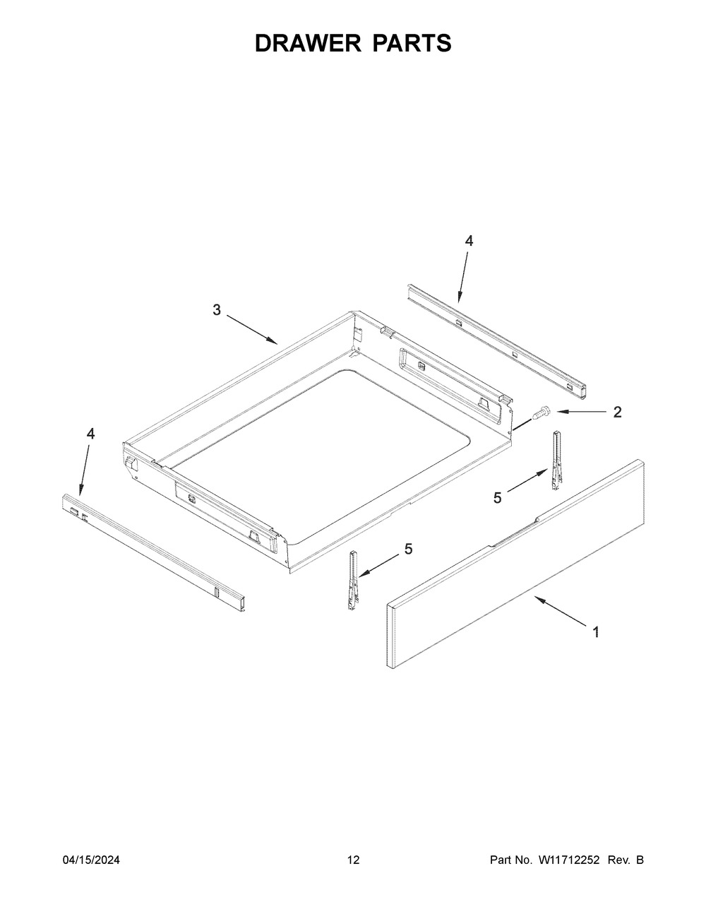 Drawer Parts Diagram and Parts List for KFGG504KPS4  KitchenAid Range