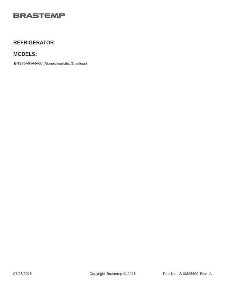 Cover Sheet Diagram and Parts List for BRS75ARANA00  Whirlpool Refrigerator