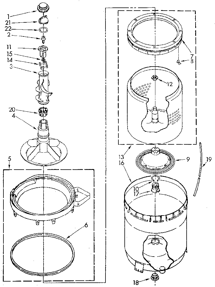 Agitator, Basket And Tub Diagram and Parts List for LA5300XTN0  Whirlpool Washer