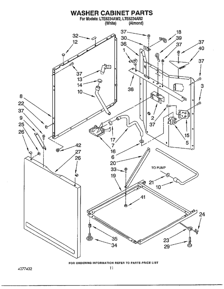 Washer Cabinet Parts Diagram and Parts List for LTE6243AN2  Whirlpool Washer Dryer Combo