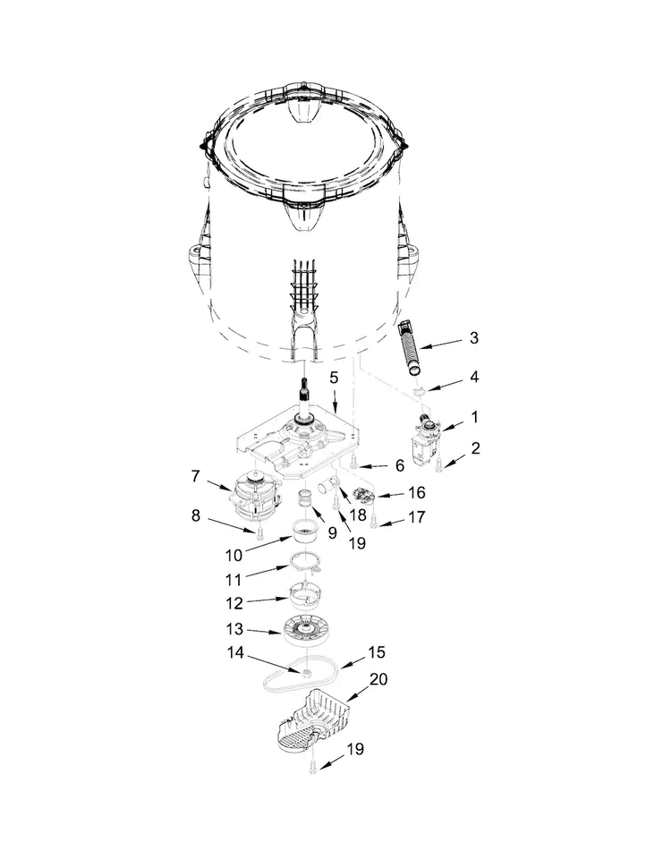 Gearcase, Motor And Pump Parts Diagram and Parts List for WTW4915EW0  Whirlpool Washer