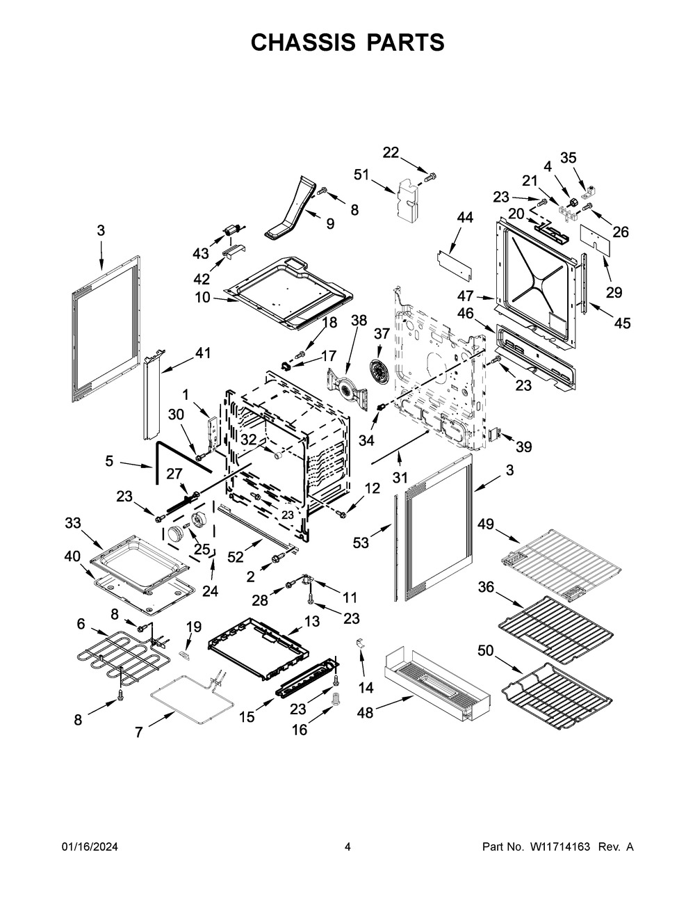Chassis Parts Diagram and Parts List for KSEG700EBS7  KitchenAid Range