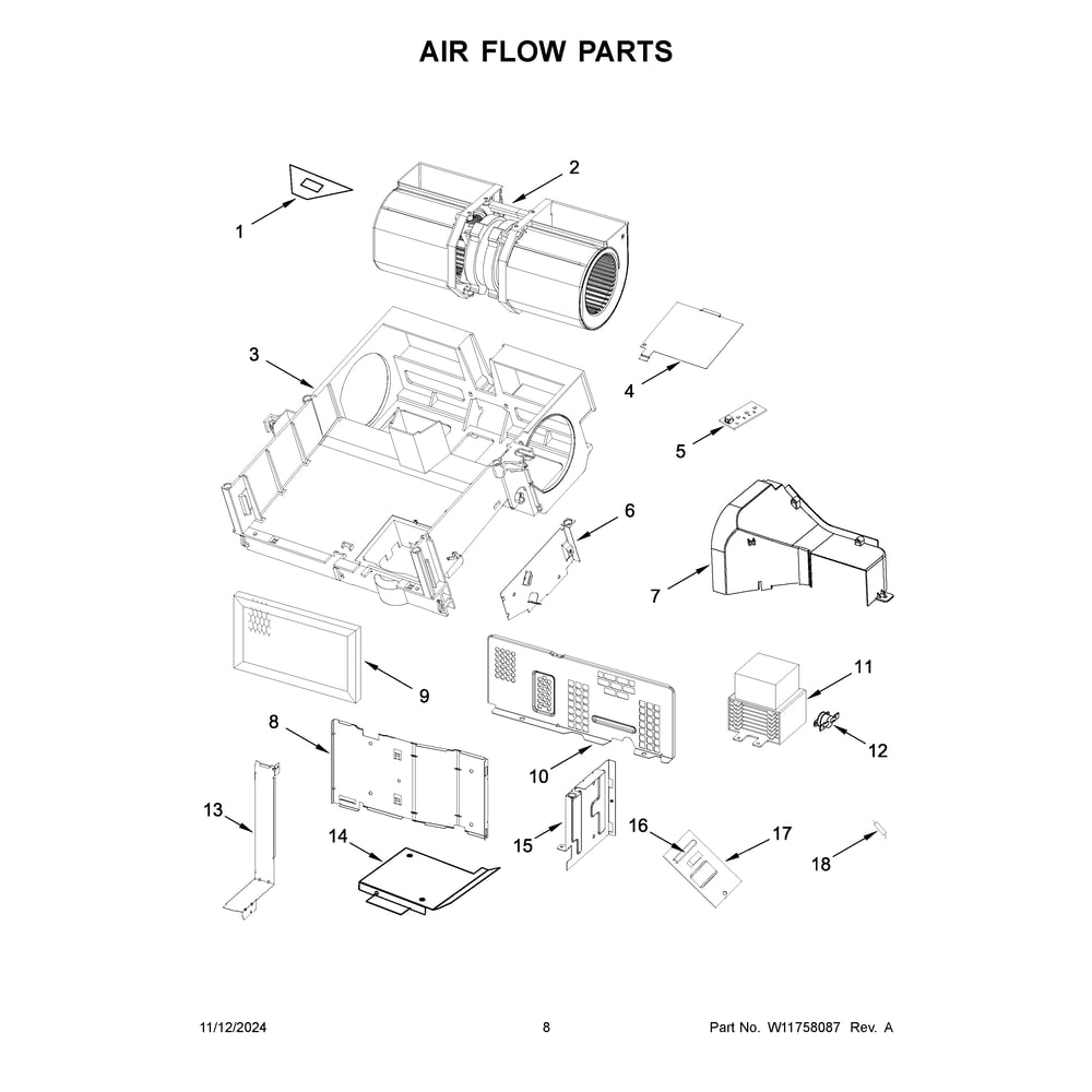 Air Flow Parts Diagram and Parts List for YKMMS130RPS00  KitchenAid Microwave