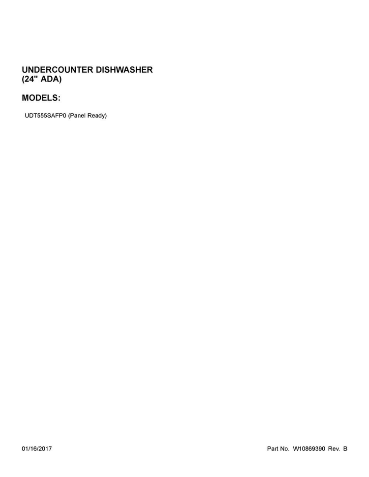 Cover Sheet Diagram and Parts List for UDT555SAFP0  Whirlpool Dishwasher