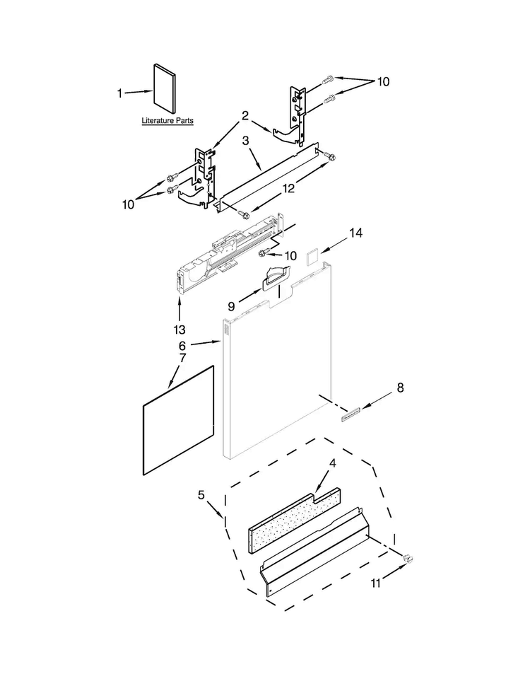 Door Panel Parts Diagram and Parts List for KDFE304DSS1  KitchenAid Dishwasher