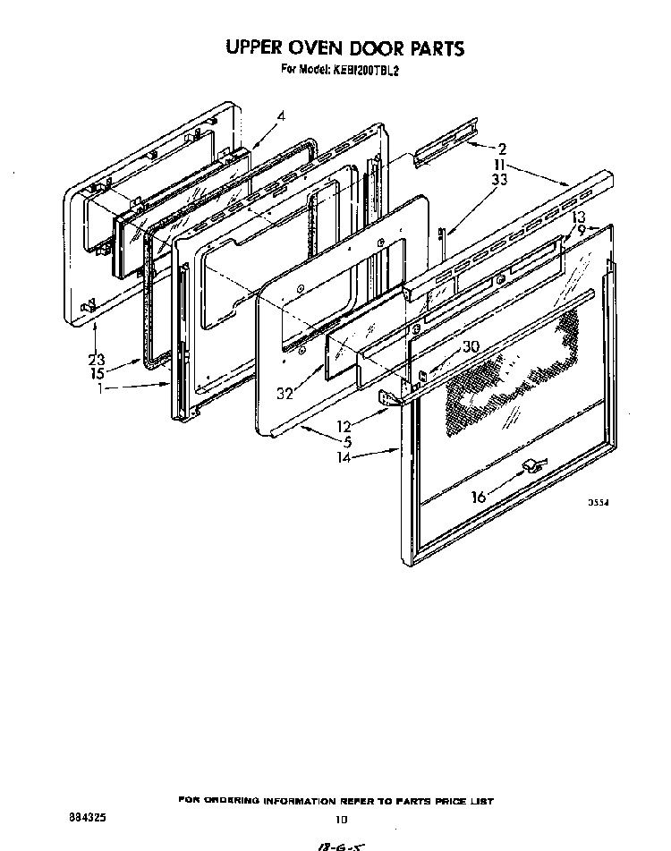 Upper Oven Door Diagram and Parts List for KEBI200TBL0  KitchenAid Wall Oven