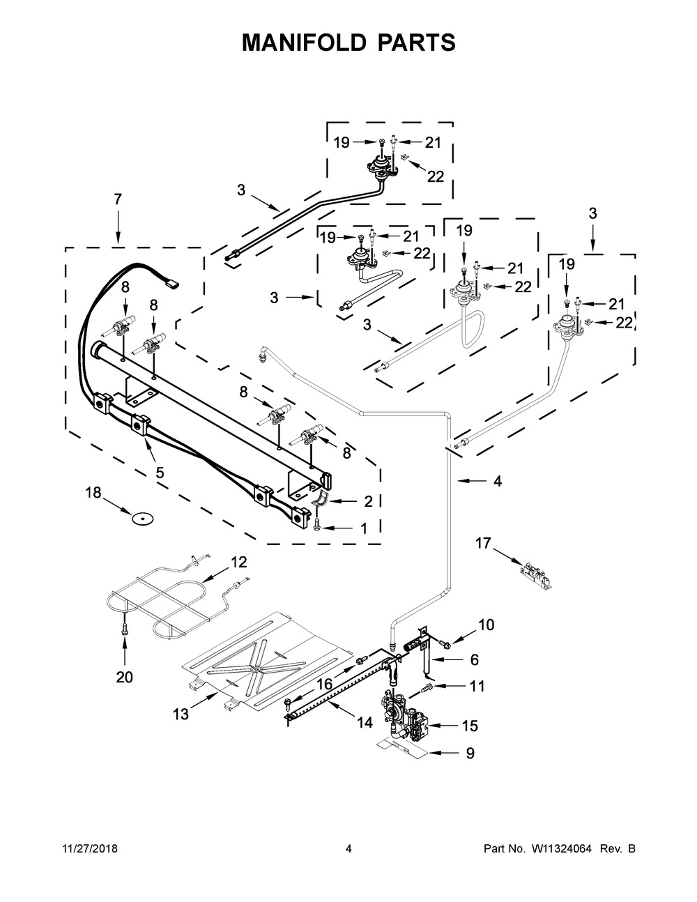 Manifold Parts Diagram and Parts List for WEG515S0FS2  Whirlpool Range