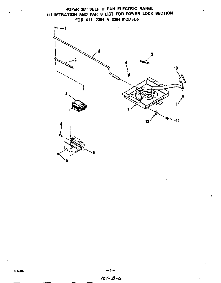 Power Lock Diagram and Parts List for 2364*1A  Roper Range