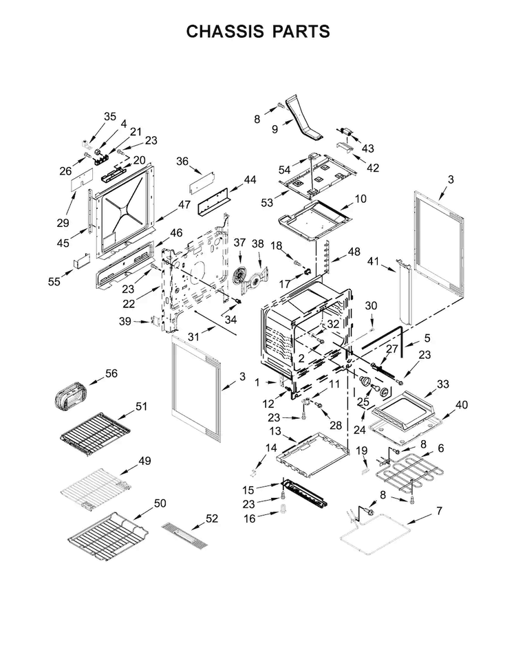 Chassis Parts Diagram and Parts List for KSDB900ESS0  KitchenAid Range