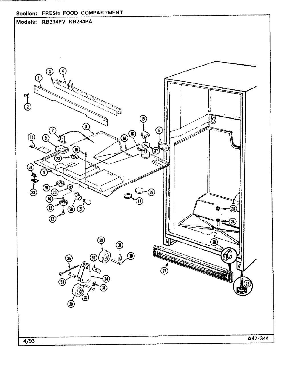 04 - Fresh Food Compartment Diagram and Parts List for RB234PA  Whirlpool Refrigerator
