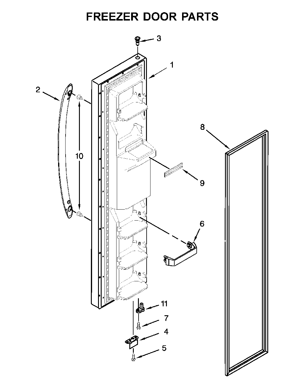 Freezer door parts Diagram and Parts List for 10651113710  Kenmore Refrigerator