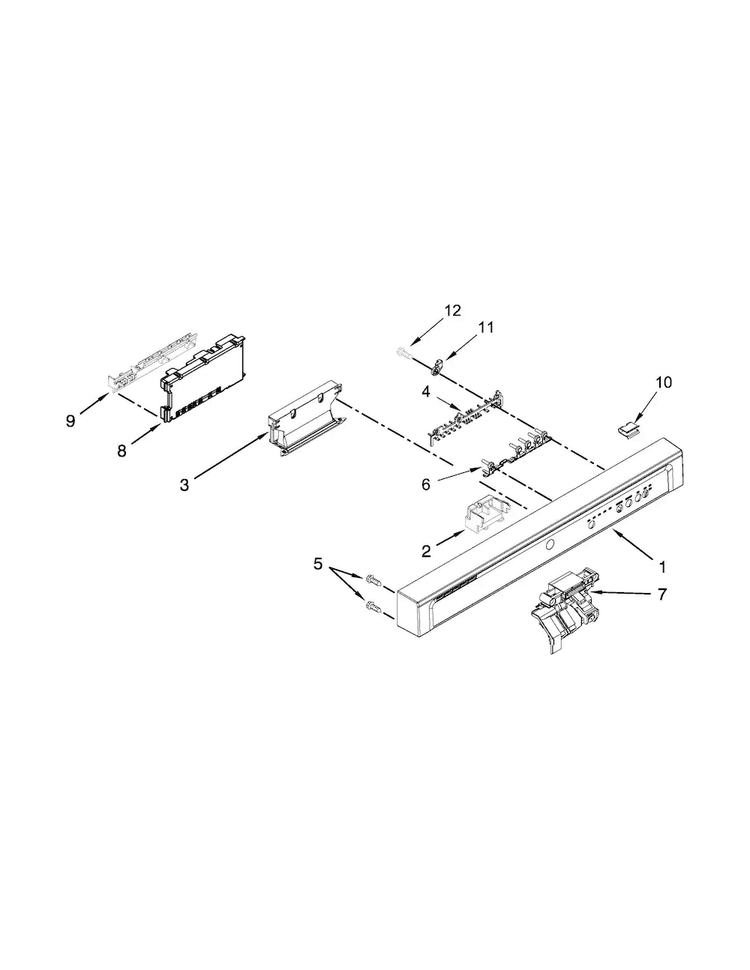 Control Panel And Latch Parts Diagram and Parts List for WDF520PADM5  Whirlpool Dishwasher
