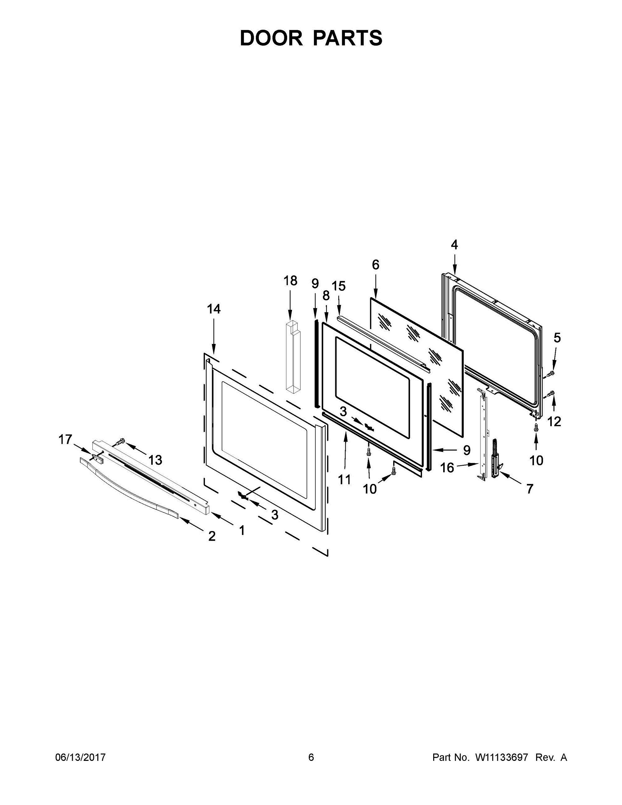 04 - DOOR PARTS Diagram and Parts List for WEE745H0FE1  Whirlpool Range