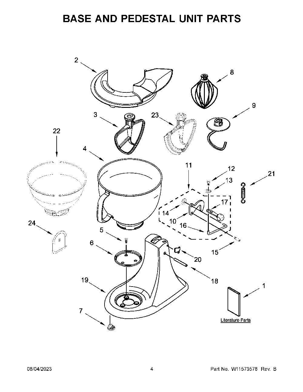 Base And Pedestal Unit Parts Diagram and Parts List for 5KSM195PSEBE0  KitchenAid Mixer