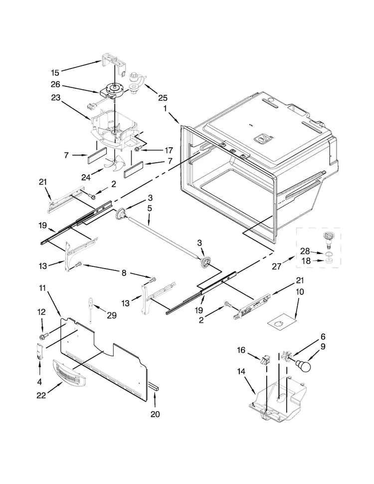 Freezer Liner Parts Diagram and Parts List for WRF555SDFZ00  Whirlpool Refrigerator