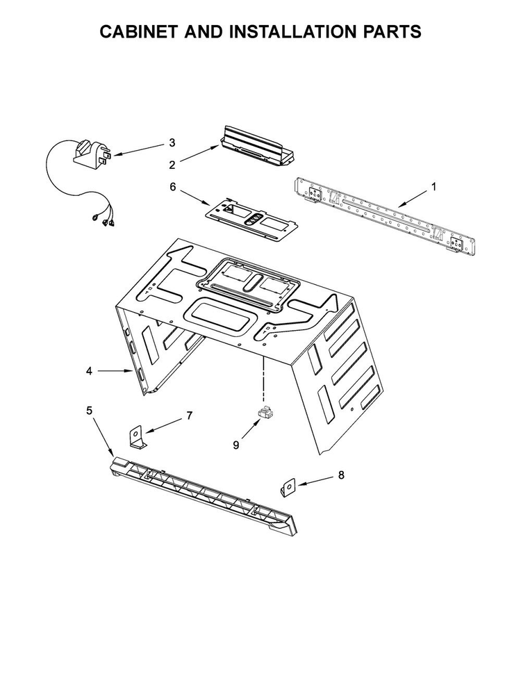 Cabinet And Installation Parts Diagram and Parts List for WMH73521CE3  Whirlpool Microwave