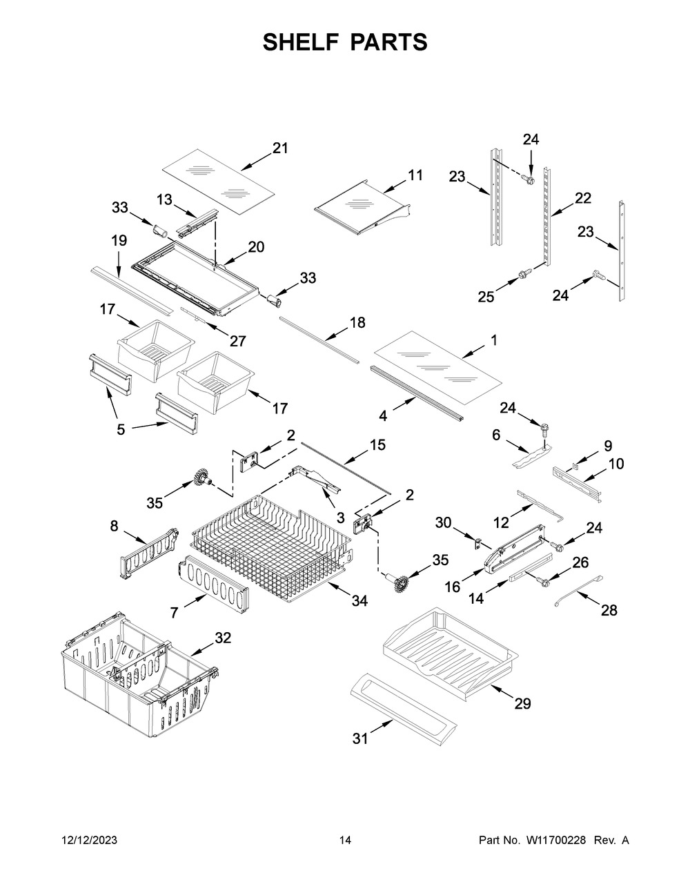 Shelf Parts Diagram and Parts List for WRF535SWHW09  Whirlpool Refrigerator