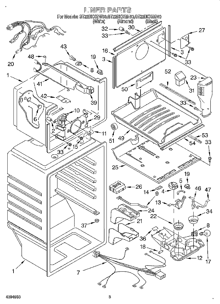 LINER Diagram and Parts List for GT22DKXGN00  Whirlpool Refrigerator