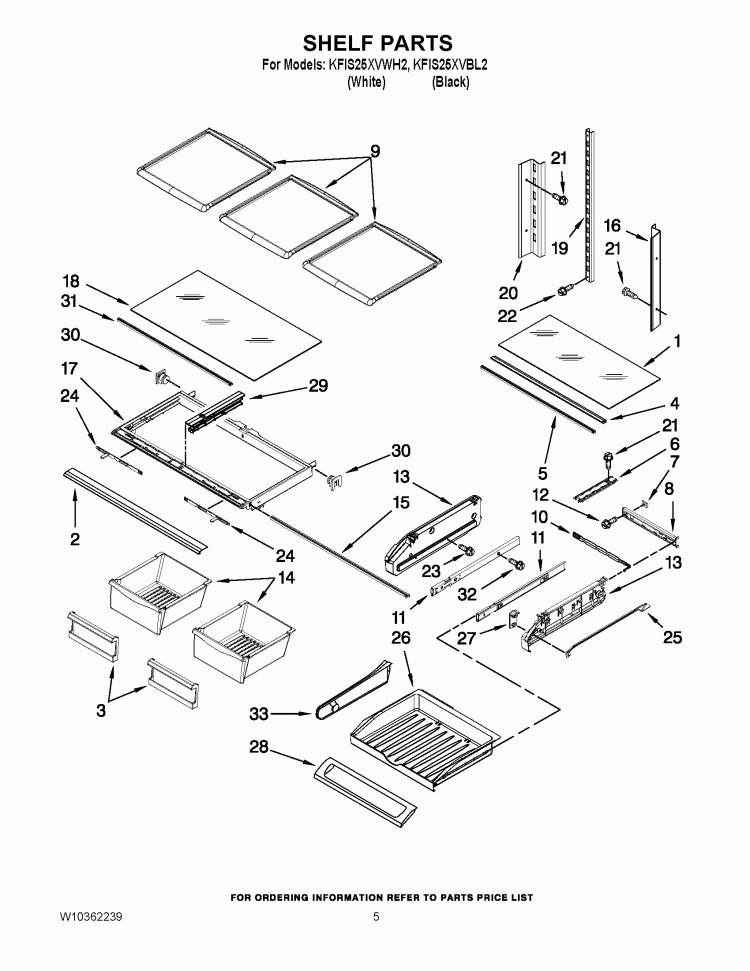 SHELF PARTS Diagram and Parts List for KFIS25XVBL2  KitchenAid Refrigerator