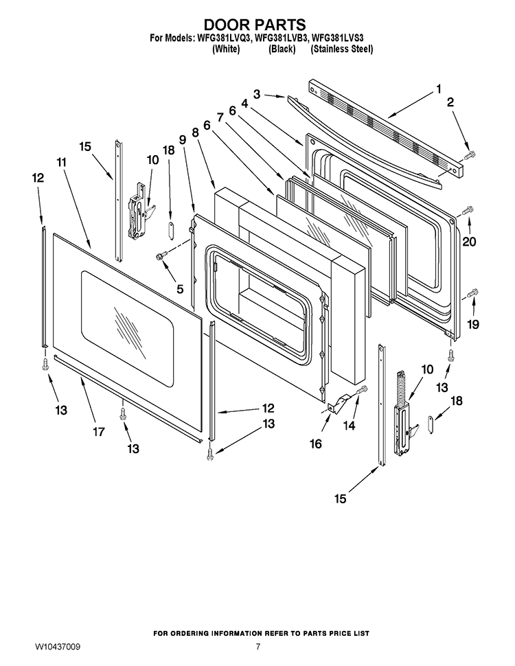 DOOR PARTS Diagram and Parts List for WFG381LVB3  Whirlpool Range