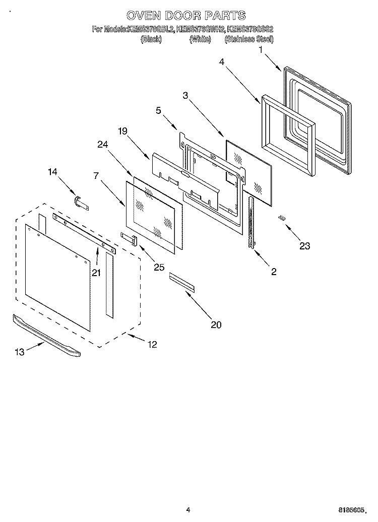 OVEN DOOR Diagram and Parts List for KEMS378GBL2  KitchenAid Microwave Oven Combo