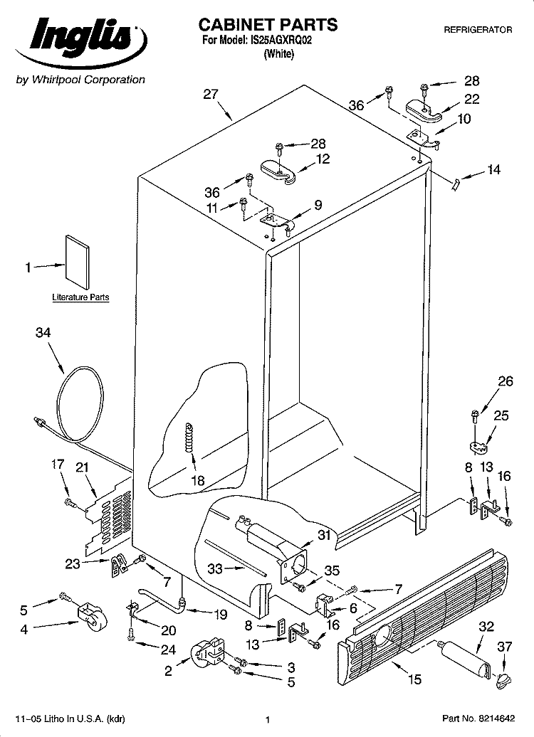 CABINET PARTS Diagram and Parts List for IS25AGXRQ02  Inglis Refrigerator